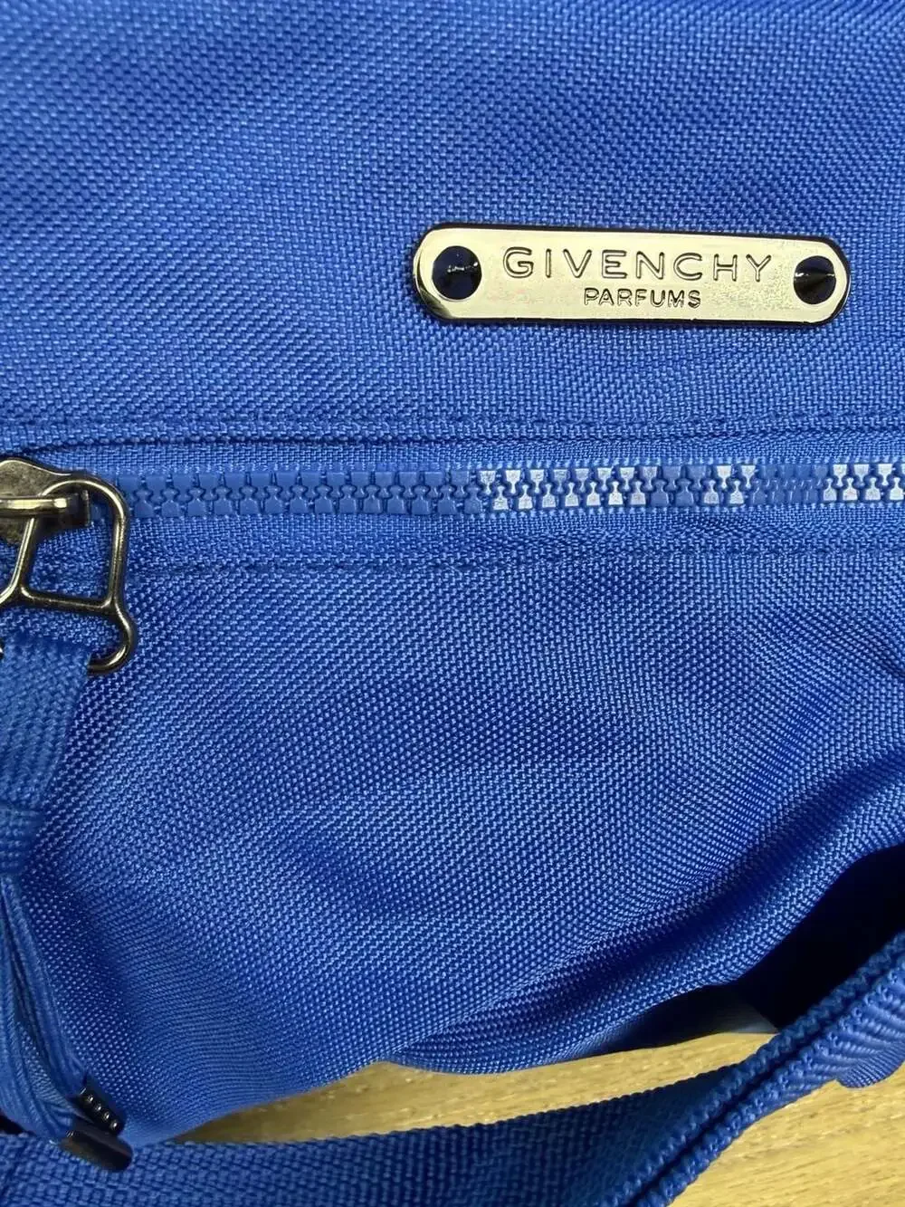 Givenchy Parfums Blue Nylon Gym Duffel Bag with Front Zipper Pocket